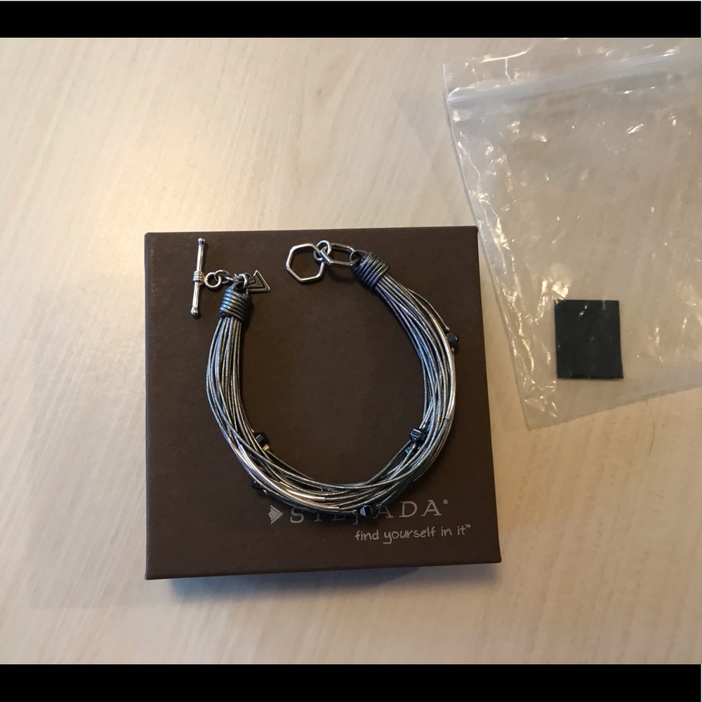 SILPADA Sterling Silver Hematite &Leather Bracelet